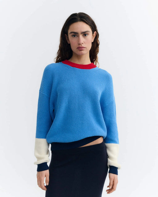 Blue Contrast Strickpullover Damen-Thinking Mu-Pullis & Sweatshirts-ROTATION BOUTIQUE BERLIN