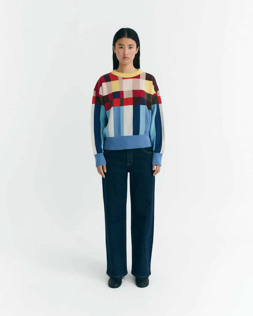 Multicolor Grid Knitted Sweater-Thinking Mu-Pullis & Sweatshirts-ROTATION BOUTIQUE BERLIN