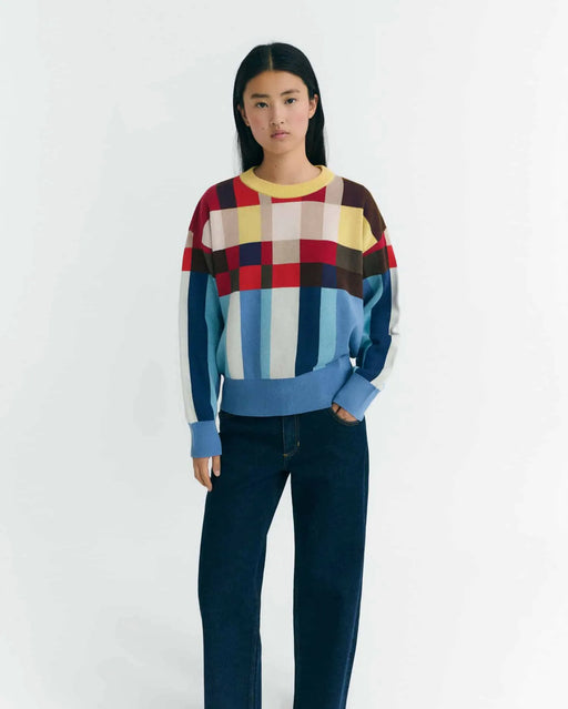 Multicolor Grid Knitted Sweater-Thinking Mu-Pullis & Sweatshirts-ROTATION BOUTIQUE BERLIN